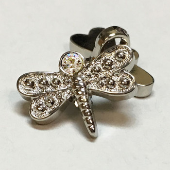 C-0020 - Silver and Crystal Dragonfly Button
