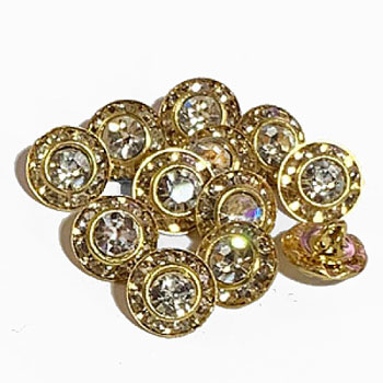 C-0950 Petite, Rondelle Style Gold and Crystal Rhinestone Button, 9mm - Sold per Dozen C-0950 Petite, Rondelle Style Gold and Crystal Rhinestone Button, 9mm - Sold per Dozen