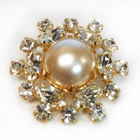 C-1300A Rhinestone Button, Gold And Pearl