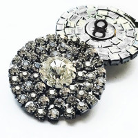 C-8181 - Antique Silver and Crystal Rhinestone Button 1 1/8"