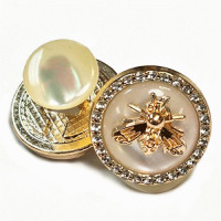 CF-120 Ladies Hand-Threaded Rhinestone Cufflinks with inset Golden Honeybee, 18mm - 2 Colors