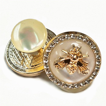 CF-120 Ladies Hand-Threaded Rhinestone Cufflinks with inset Golden Honeybee, 18mm - 2 Colors