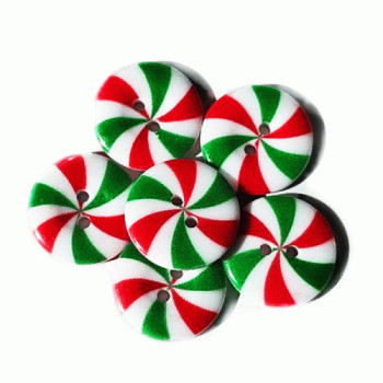 CH-2027 Red, White, and Green Christmas Candy Cane buttons, 5/8" - Set of 6 CH-2027 Red, White, and Green Christmas Candy Cane buttons, 5/8" - Set of 6