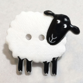CH-275 Black and White Sheep Button, 19mm x 23mm 