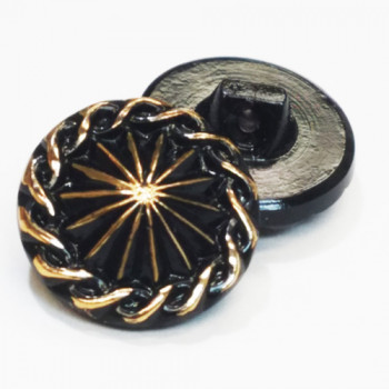 G-0400-Black and Gold Vintage Glass Button