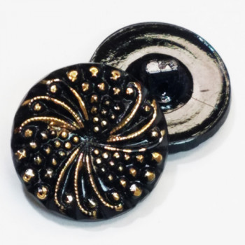 G-4464 Black and Gold Glass Button, 3 Sizes 