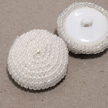 G-580 - Hand Beaded White Pearl Button