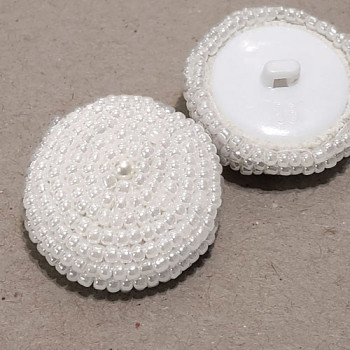 G-580 - Hand Beaded, White Pearl Button, 1-1/8"