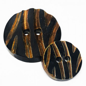 GH-1090 Hand Stained, Brown and Black Carved Horn Button, 2 Sizes