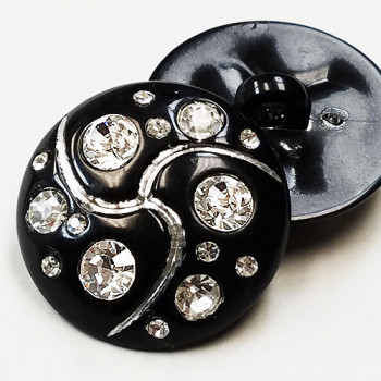 HC-301-Black Button with Crystal Rhinestones