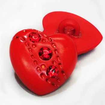 HC-303 - Red Heart Shaped Button, with Red Rhinestones HC-303 - Red Heart Shaped Button, with Red Rhinestones