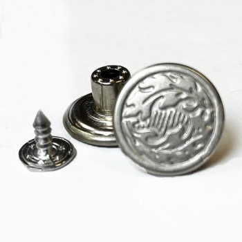 JB-16 - Matte Silver Oak Leaf Jean Button, 17mm - Sold by the Dozen