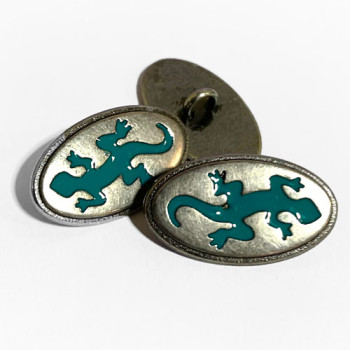 M-0221 - Southwestern Lizard Design, Antique Silver Metal Button with Turquoise Epoxy, 15mm x 25mm 