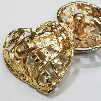 M-037 Gold Metal Heart Button 3 Sizes