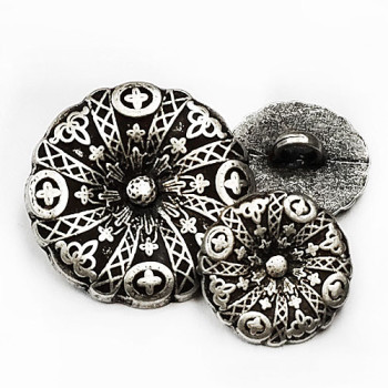 M-049 - Antique Silver Metal Fashion Button, 2 Sizes 