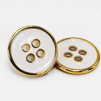 M-1264 Gold Metal Button with White Epoxy, 5/8"
