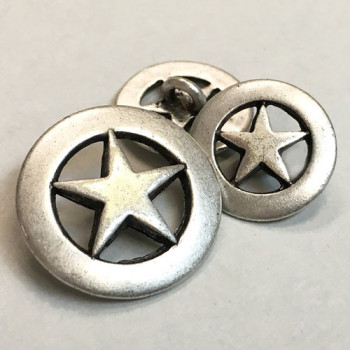 M-147 - Antique Silver Metal Star Button, 2 Sizes
