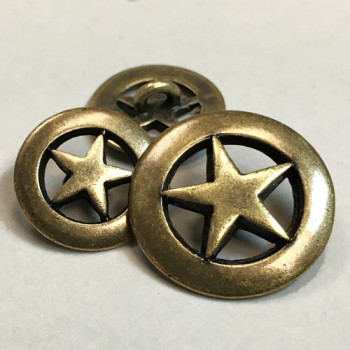 M-148 - Antique Brass Metal Star Button, 2 Sizes