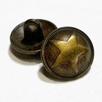 M-1788  Brushed Antique Brass, 5-Point Star Metal Button, 5/8"