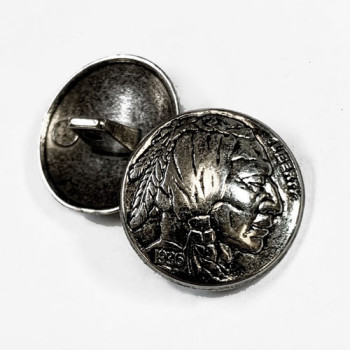 M-179 - Polished Antique Silver, Metal Indian Head Button, 13/16" - Sold by the Dozen