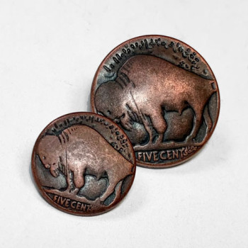 M-186AC  Antique Copper, Buffalo Nickel Metal Button - 2 Sizes