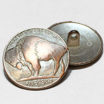 M-186SC - Buffalo Nickel Metal Button in Silver Copper Finish, 1"