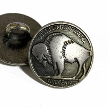 M-190A-Buffalo Nickel Metal Button, 5/8" M-190A-Buffalo Nickel Metal Button, 5/8"