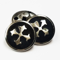 M-2809 Silver Metal with Black Epoxy Cross Button -  2 Sizes, Sold by the Dozen