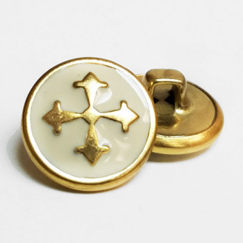 M-2811  Metal Cross Button in Gold with Ivory Epoxy - 5/8", Sold by the Dozen