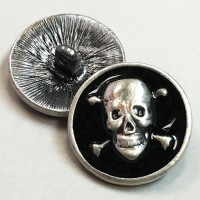 M-6215-Antique Silver Skull and Crossbones Button with Black Epoxy
