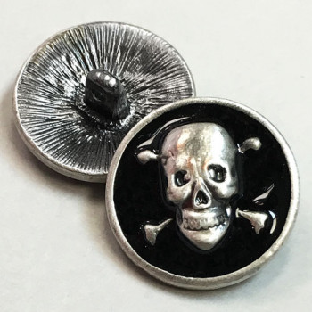M-6215-Antique Silver Skull and Crossbones Button with Black Epoxy M-6215-Antique Silver Skull and Crossbones Button with Black Epoxy