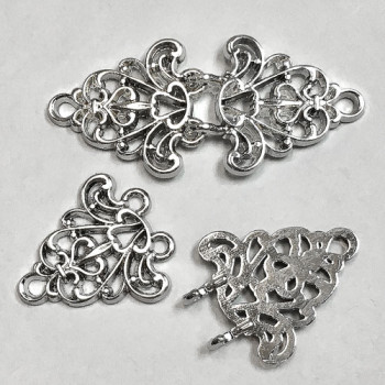 M-6055  Two-Piece, Silver Metal Hook and Eye Frog Closure