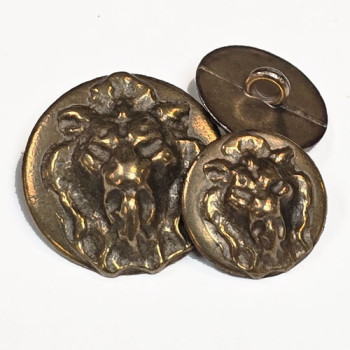 M-7906 Antique Brass Lion's Head Metal Button, 2 Sizes