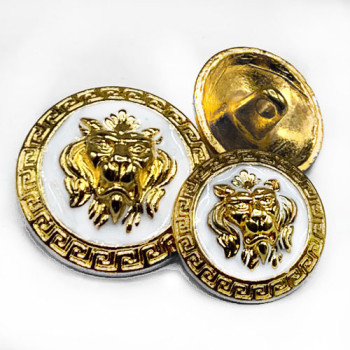M-7914-GW Gold Lion's Head Metal Button with White Epoxy, 2 Sizes