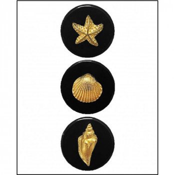 M-1300BK  Set of 3, Gold Metal and Black, Sea-Themed Buttons, 1-3/4" each