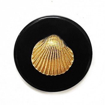 M-1307BK - Matte Gold, Metal Sea Shell Button with Black Base, 1-3/4"