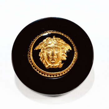 MLP-1711 Black and Gold Medusa Button with Black Epoxy, 1-1/4"