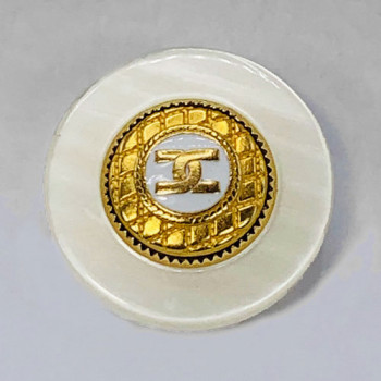 MLP-1713W Pearl and Gold CC Button with White Epoxy, 1-1/4"