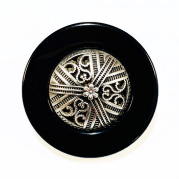 MLP-1715  Antique Silver and Black Designer Button, 1-1/4"