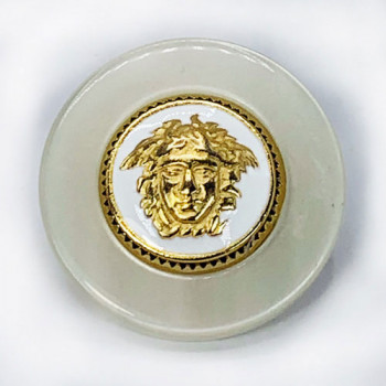 MLP-1711W  Pearl and Gold Medusa Button with White Epoxy, 1-1/4"  