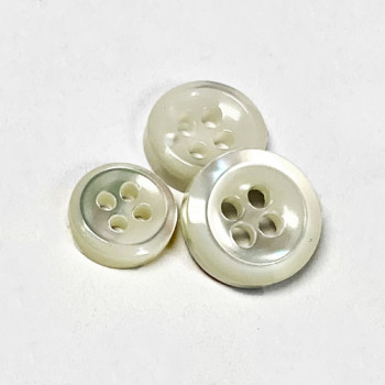 MP-105 - White Mother-of-Pearl Shirt Button  (3mm thickness), 3 Sizes - Sold Per Piece