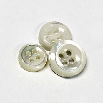 MP-105 - White Mother-of-Pearl Shirt Button  (3mm thickness), 3 Sizes - Sold Per Piece