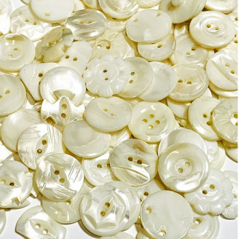 MPM-100 Mixed Bag of Vintage, White Mother-of-Pearl Buttons - Over 100 pcs