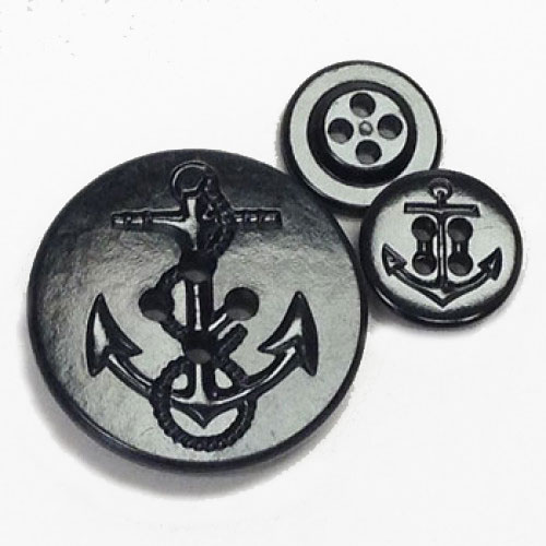 PCB-50-US Navy Pea Coat Button, BLACK - 2 Sizes