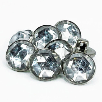 RHP-090  Silver and Acrylic Crystal Button, 5/8" -  Sold by the Dozen