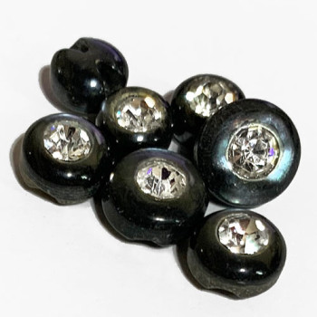 TR-12/S - Vintage Smoke Trocas Shell and Rhinestone, Shirt and Blouse Button - 8mm