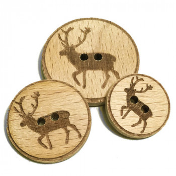 WD-284 Deer + Antlers Wood Button, 3 Sizes